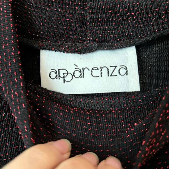 Vintage Appàrenza Black Red Sparkle Mock Neck Y2K Shirt 90s 00s NYE - Picture 5 of 9
